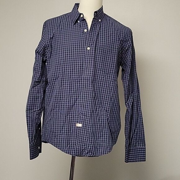 J CREW Casul Button Down Shirt, size L slim. 100% cotton blue on blue check - Picture 1 of 4